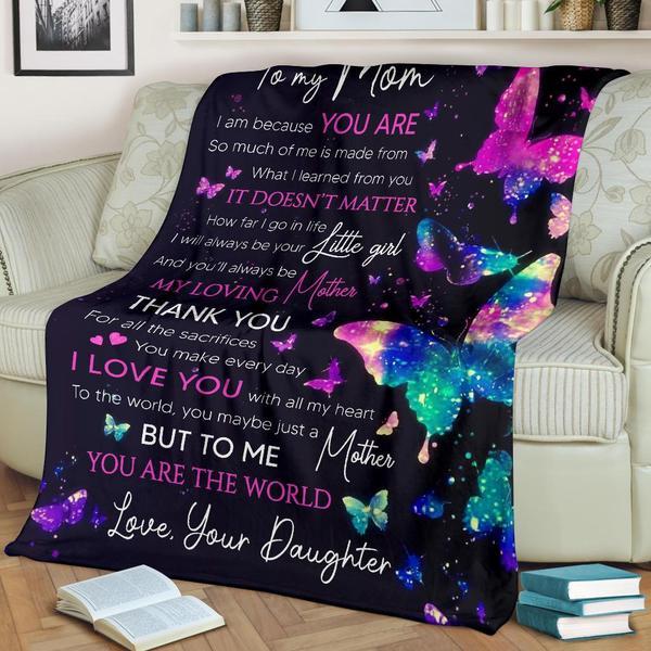 To My Mom Thank You For All Sacrifices Fleece Blanket Animal Gift For Family,Birthday,Mother,Butterflies Lover Gift Home Decor Bedding Couch Sofa Soft And Comfy Cozy