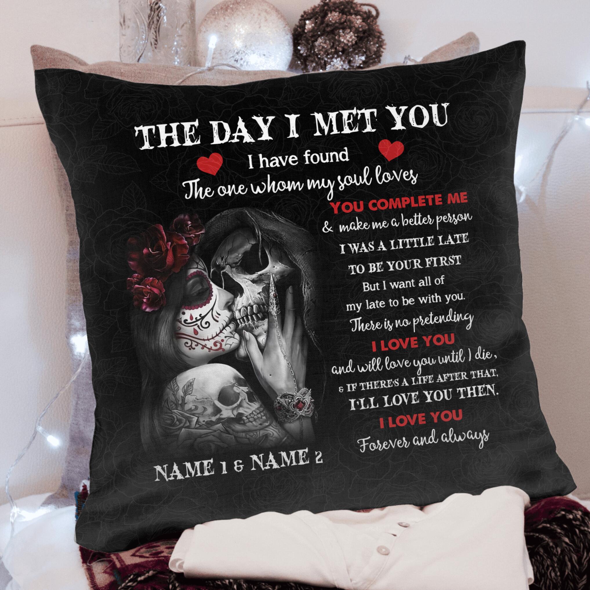 Custom Name Skull Couple The Day I Met You Square Pillow Case