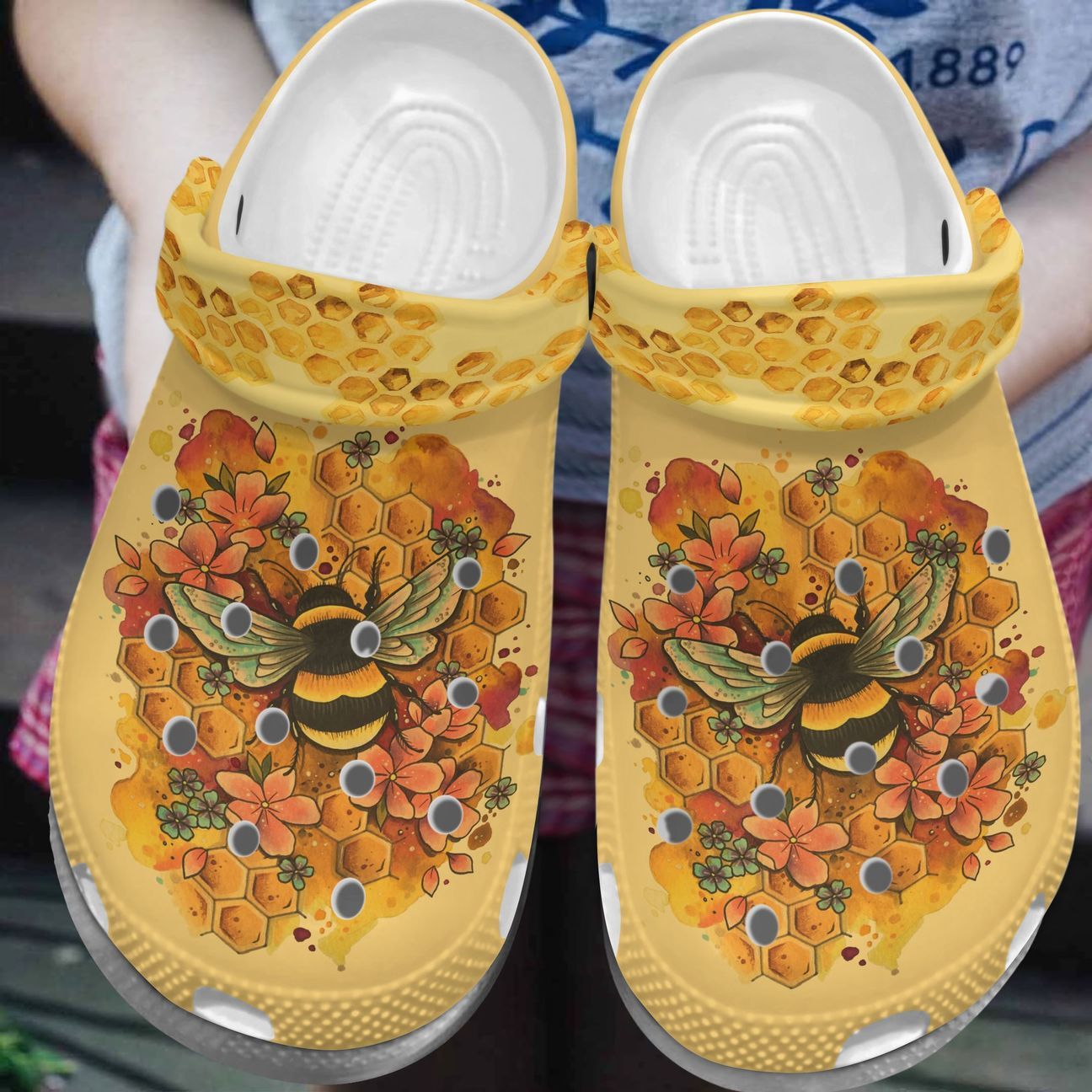 Bee Personalized Clog, Custom Name, Text, Color, Number Fashion Style For Women, Men, Kid, Print 3D Bee Honeycomb