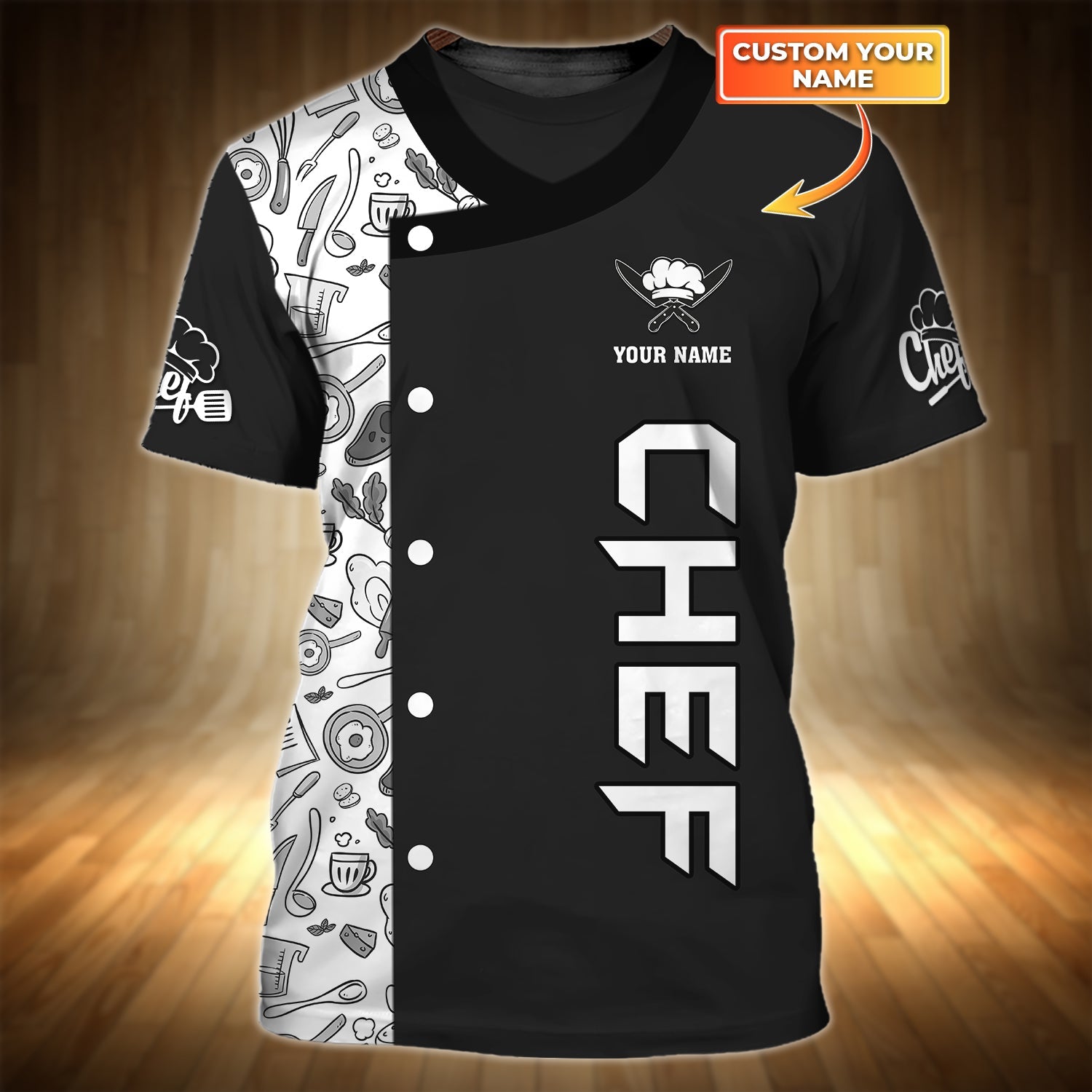 Chef Pattern Shirt Chef Personalized Name 3D Tshirt Gift For Cooks Chef Uniform, Master Chef Shirt