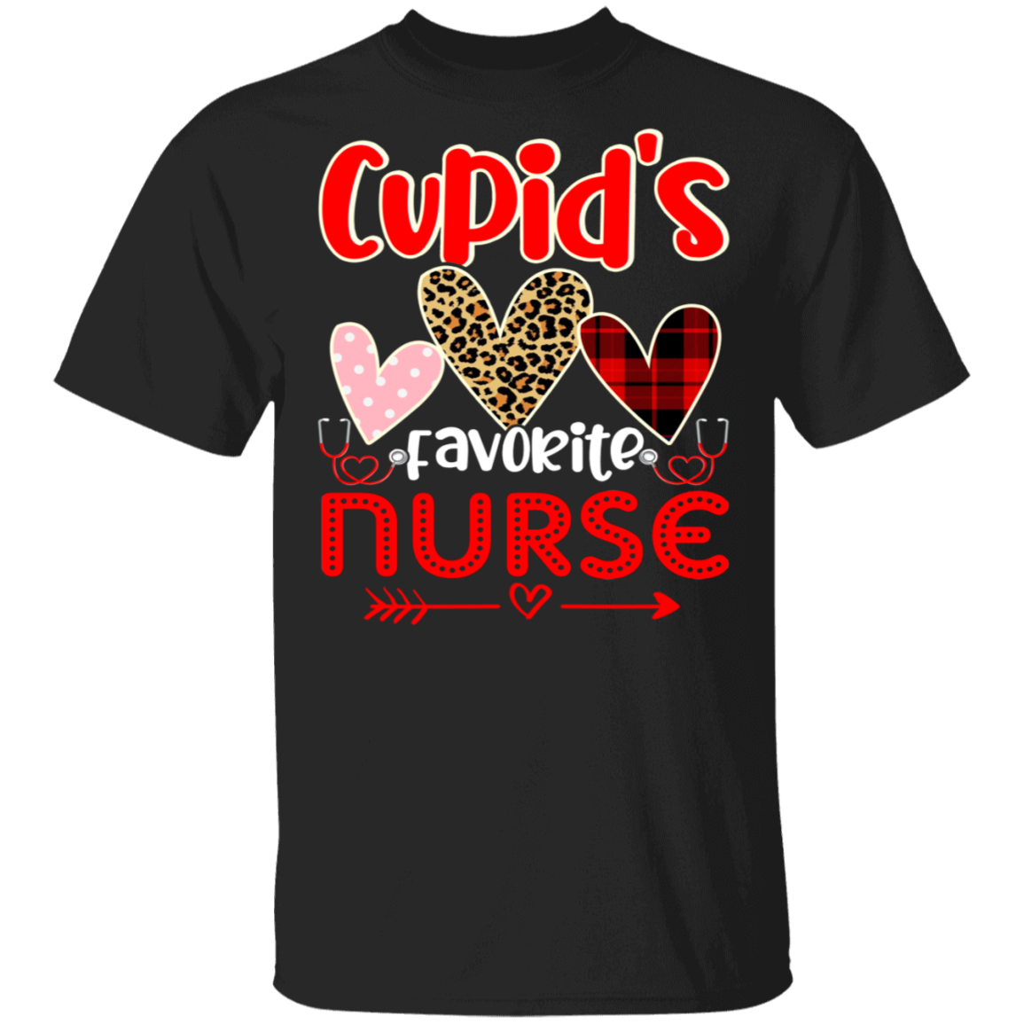 Valentine Heart Shirt Cupid’S Favorite Nurse Funny Valentine’S Day Heart Leopard Plaid Gifts T-Shirt