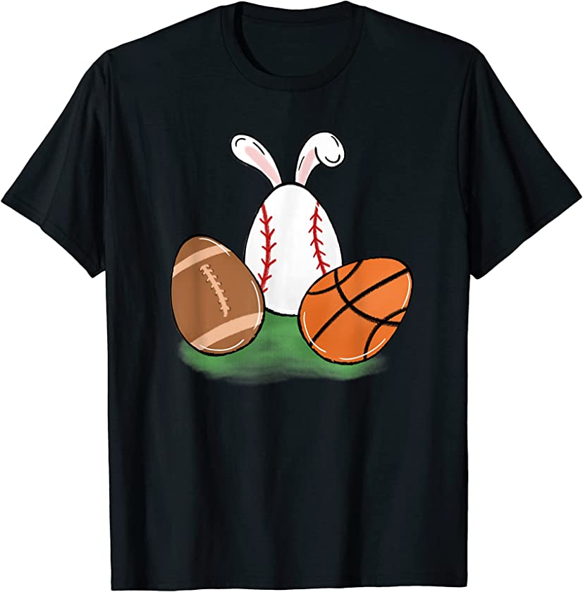 Kids Easter Boys Baseball Basketball Football Funny Bunny T-Shirt