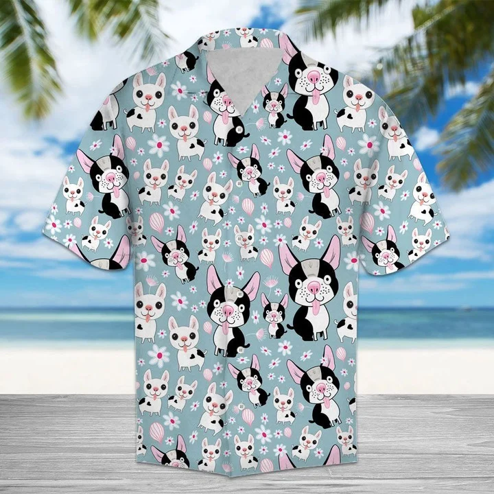 Awesome Cartoon Funny Dog And Flower Pattern Hawaii Shirt Ha87740