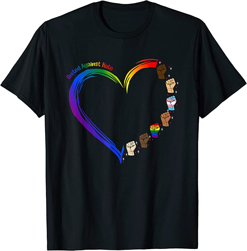 United Against Hate LGBT Pride Black Melanin Heart Rainbow T-Shirt