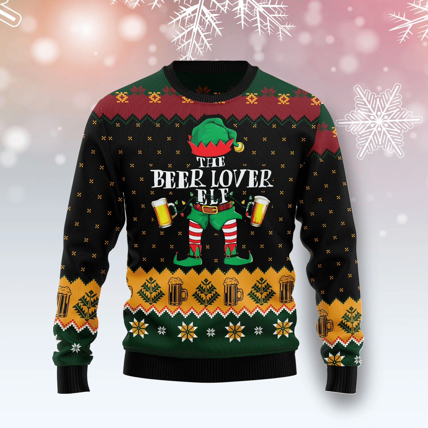 The Beer Lover Elf Christmas Ugly Sweater