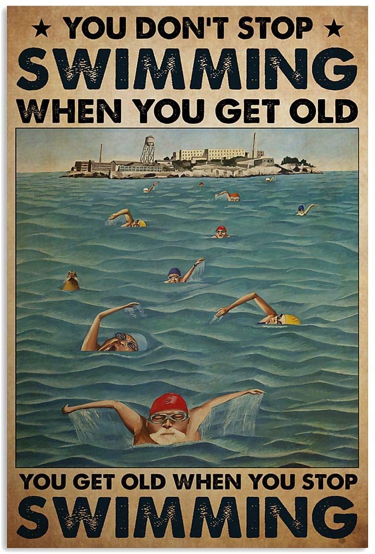 Vintage Old Man Swimming – Don’T Stop Swimming When You Get Old Poster Art Print      Home Decor Gift For Men Women Family Friend On Birthday Xmas