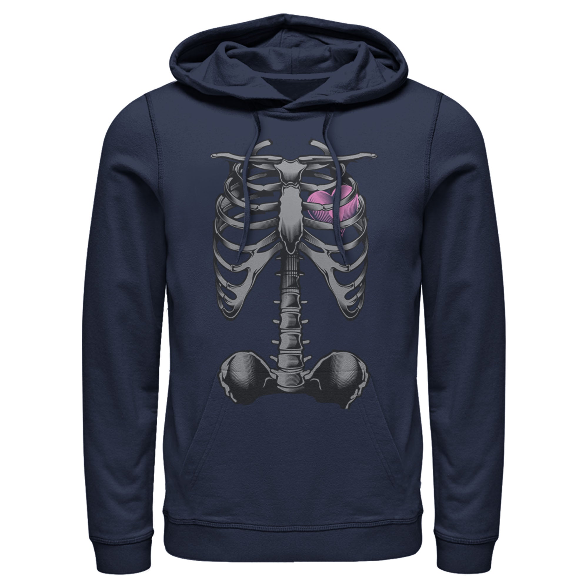 Lost Gods Men’S Halloween Skeleton Rib Cage Heart  Pull Over Hoodie