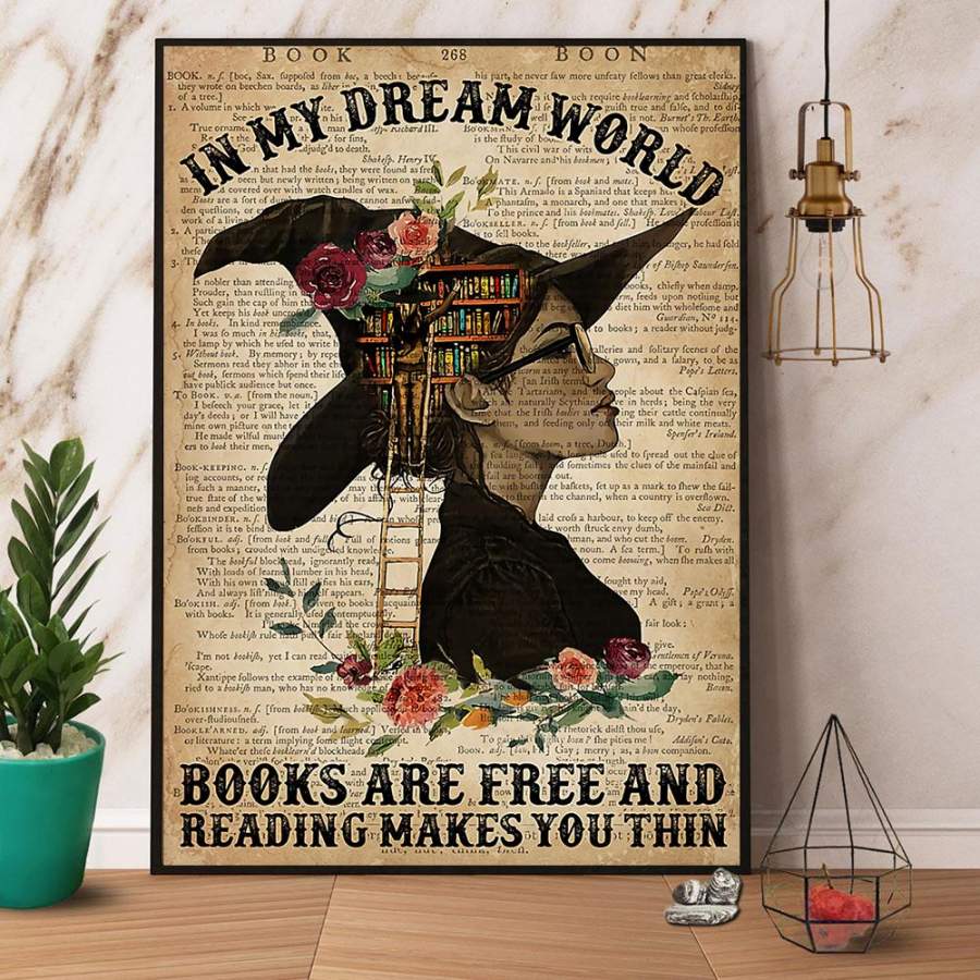 Witch & Books Are Free And Reading Makes You Thin Halloween Gift Paper Poster No Frame/ Wrapped Canvas Wall Decor Full Size