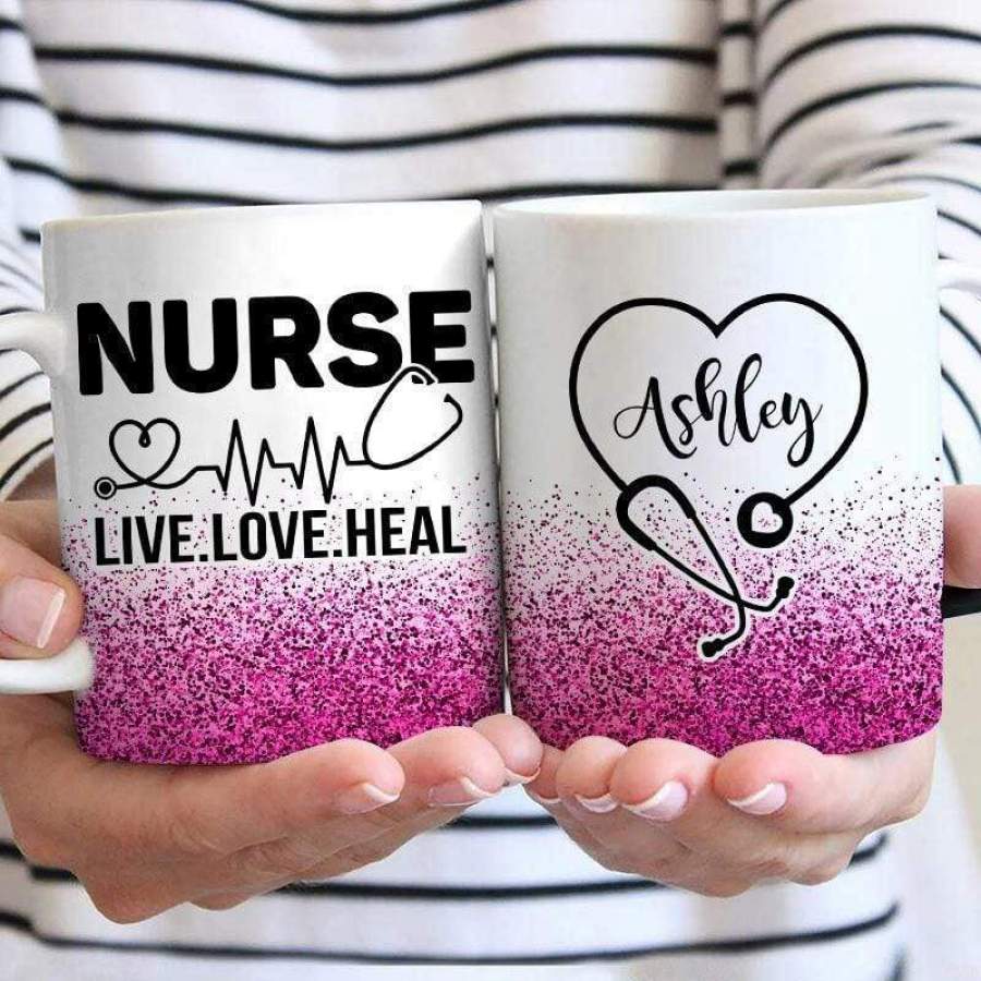 Nurse Live Love Heal AOP Personalized Mug