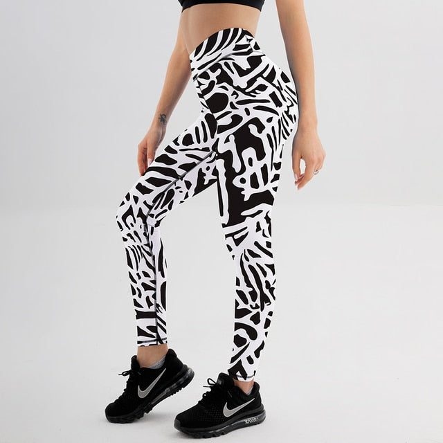 Fitness Zebra Pattern Print High Waist Elastic Push Up Leggings