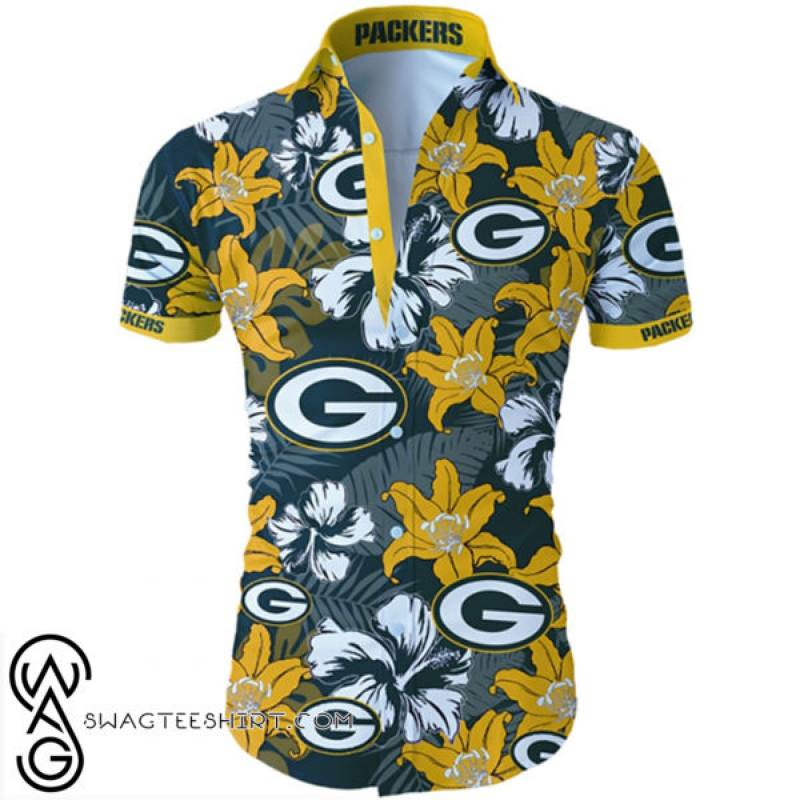 Green bay packers tropical flower hawaiian shirt – Maria