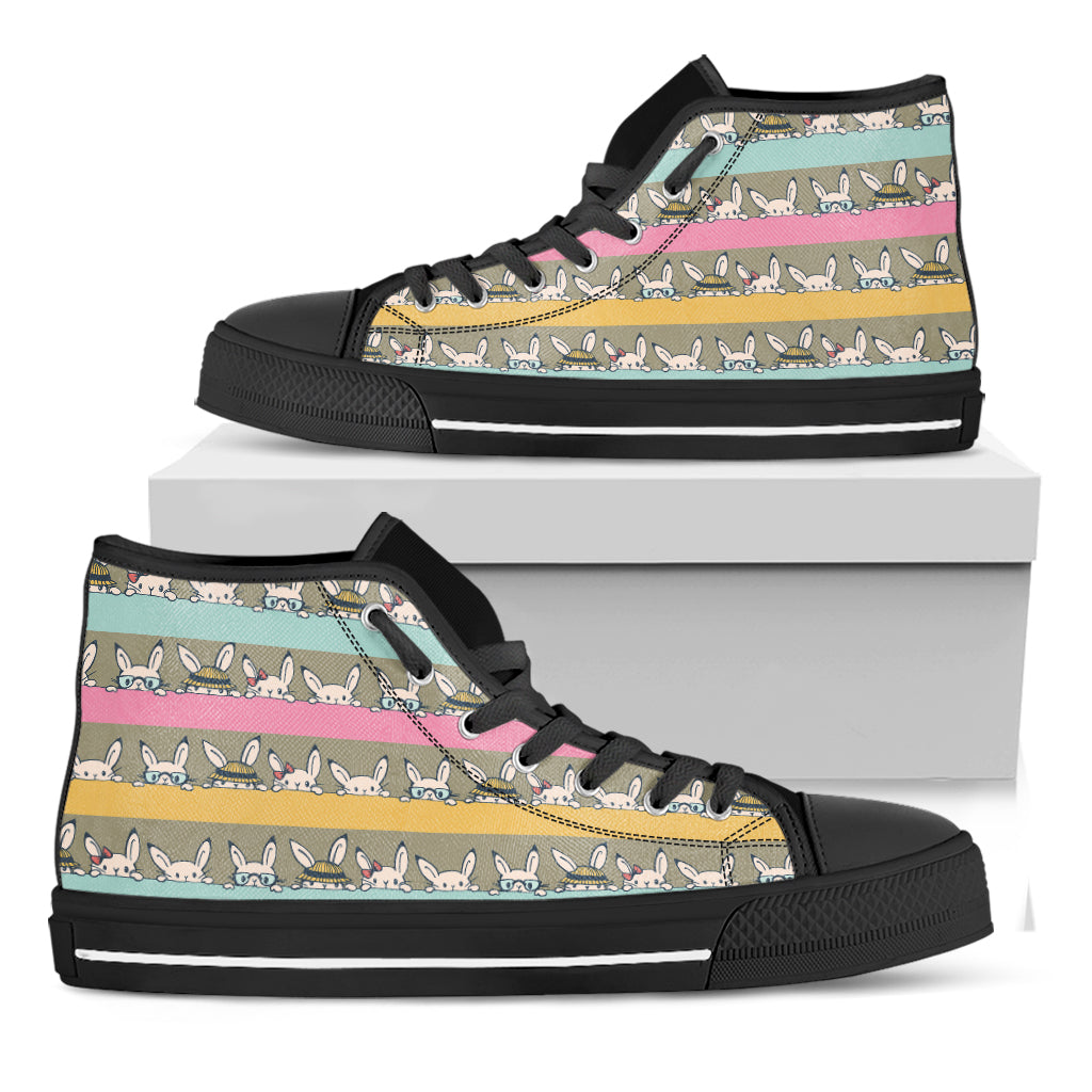 Cartoon Rabbit Pattern Print Black High Top Shoes