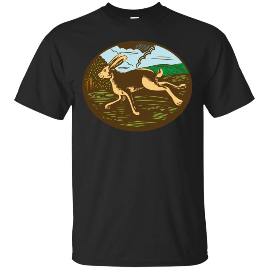 Running – Wild Hare Rabbit Running Oval Woodcut wild hare T Shirt & Hoodie