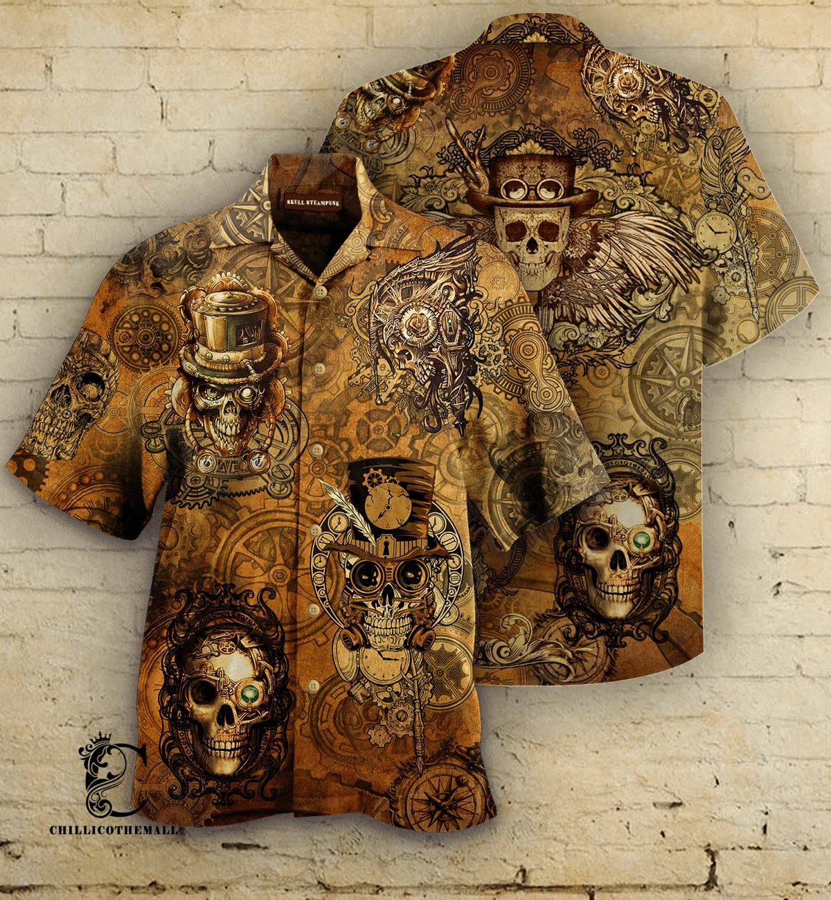 Beach Shirt Get Here Skull Steampunk Hawaiian Shirt- Chillicothemall