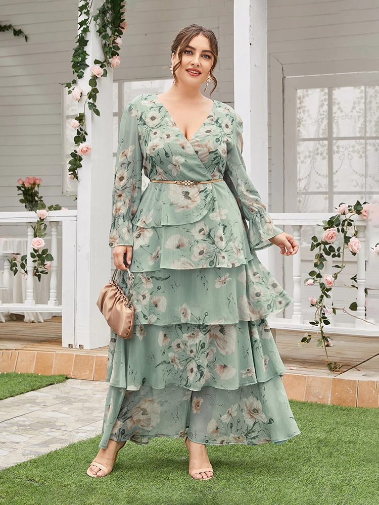 TOLEEN Women Large Plus Size Maxi Dresses 2022 Spring Green Casual Chic Elegant Long Sleeve Floral Party Evening Female Clothing alx