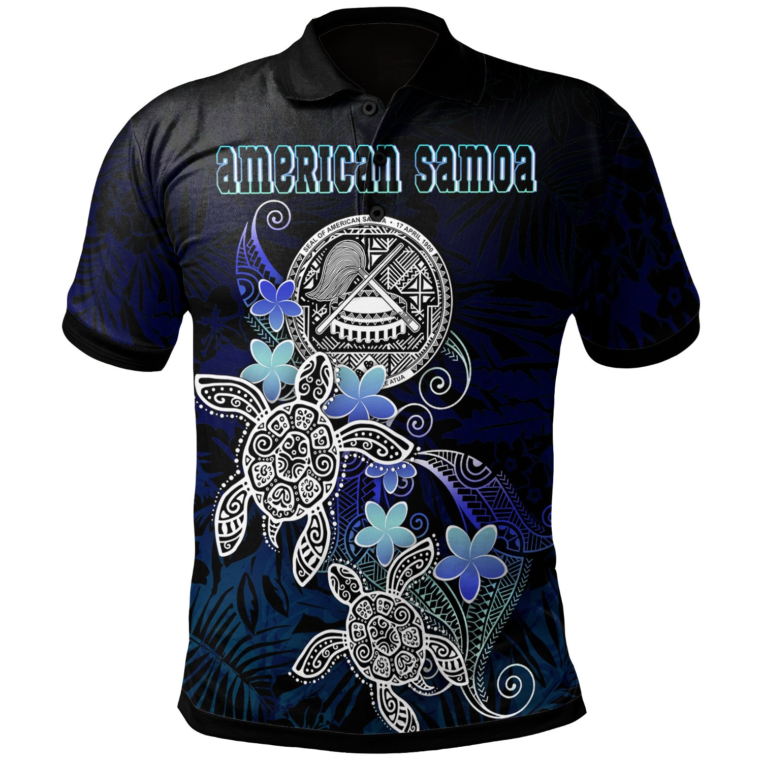 American Samoa Polynesian Polo Shirt – Blue Turtle Couple – BN22