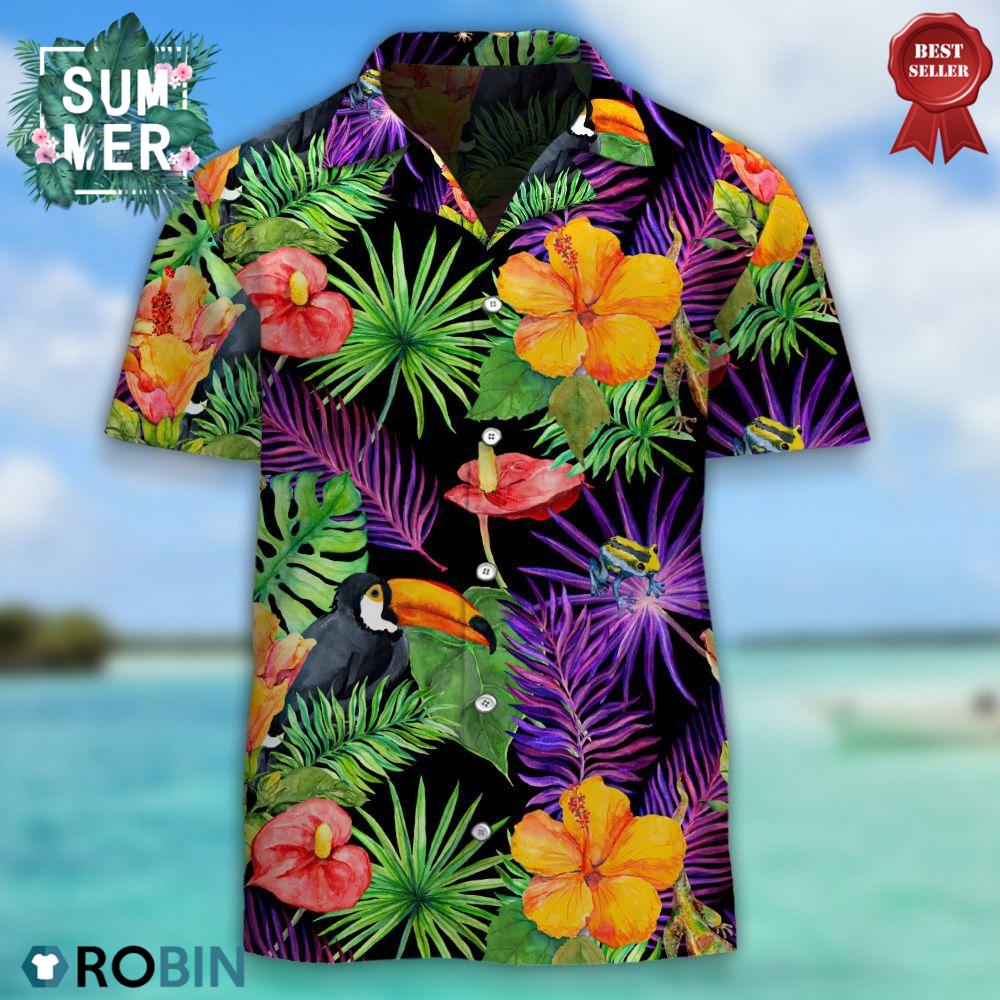 Tropical Toucan Bird, Gecko Hawaiian Shirt