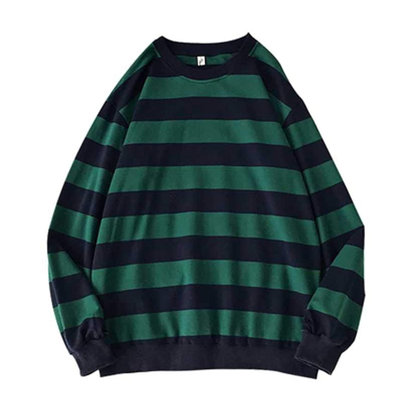 Vintage Knitted Sweater Men Women Harajuku Casual Cotton Pullover Sweater O-Neck Long Sleeve Green Striped Tops 2022 Autumn alx