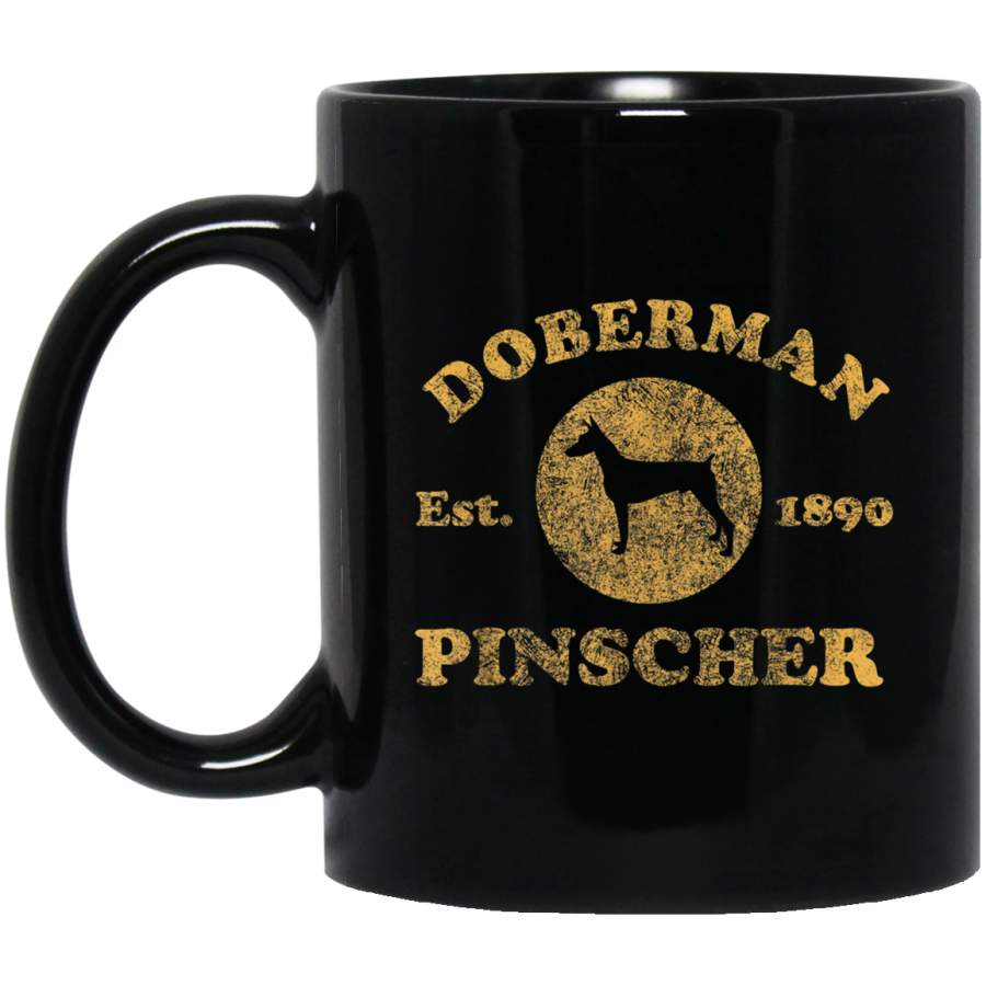 Vintage Doberman Pinscher Est 1890 Doberman Dog Gift 11 oz 15 oz Mug Black