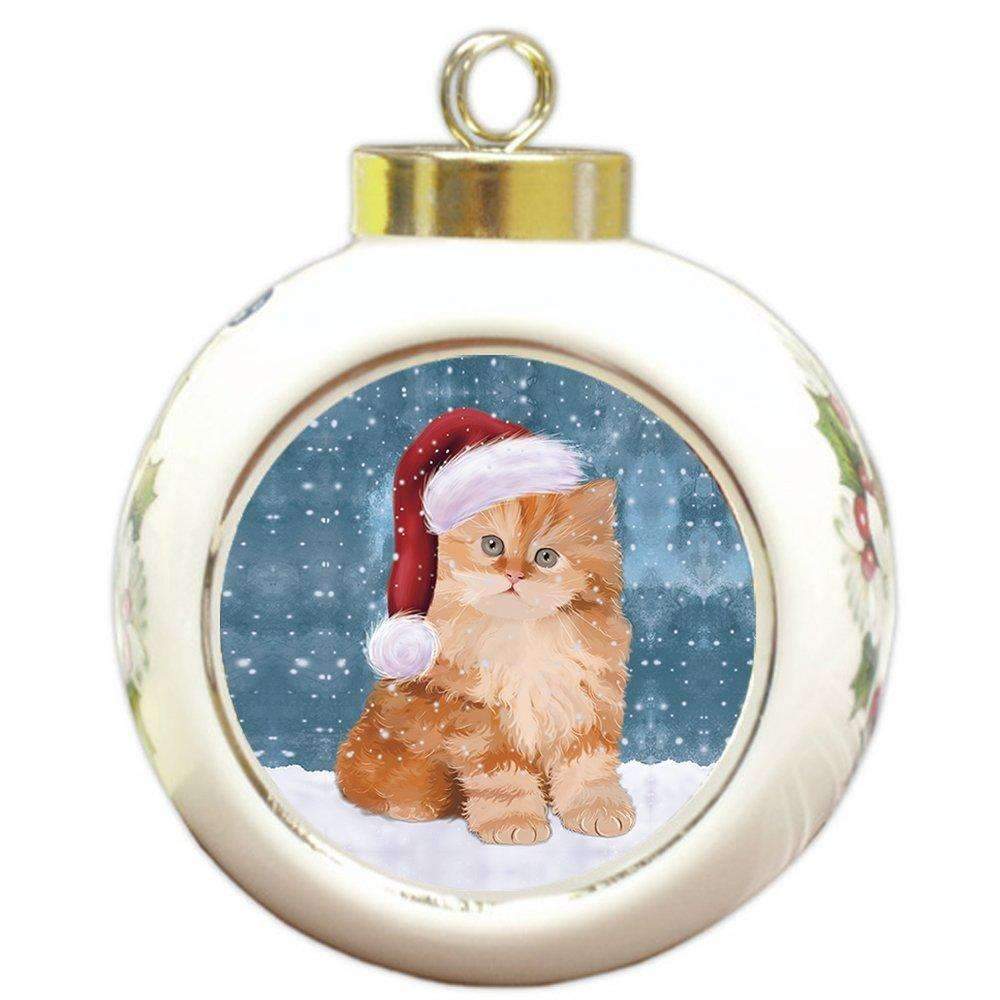 Let It Snow Persian Kitten Christmas Round Ball Ornament Por954