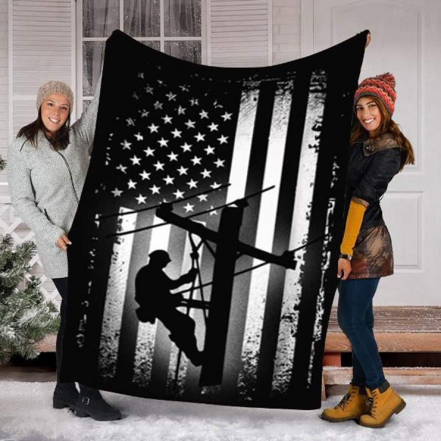 Custom Blanket Lineman American Flag Blanket – Perfect Gift For Dad – Fleece Blanket