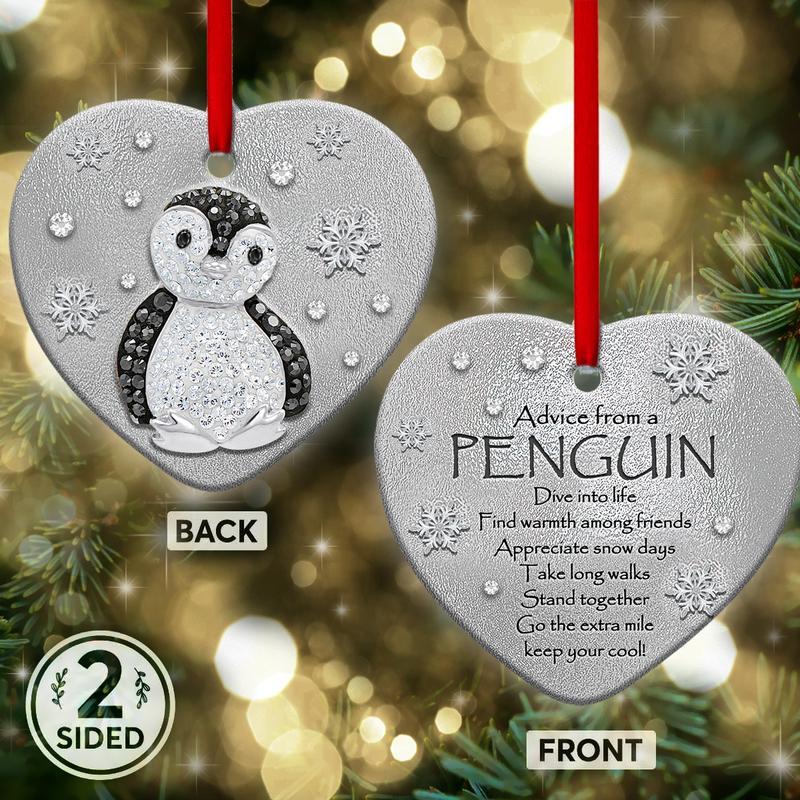 Penguin Advice Tow-Sided Heart Ornament, Penguin Lover Ornament