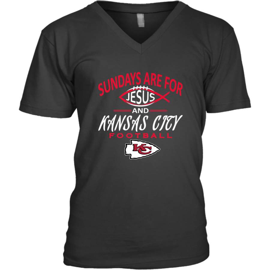 Sundays Are For Jesus and Kansas City Funny Football Men’s V-Neck