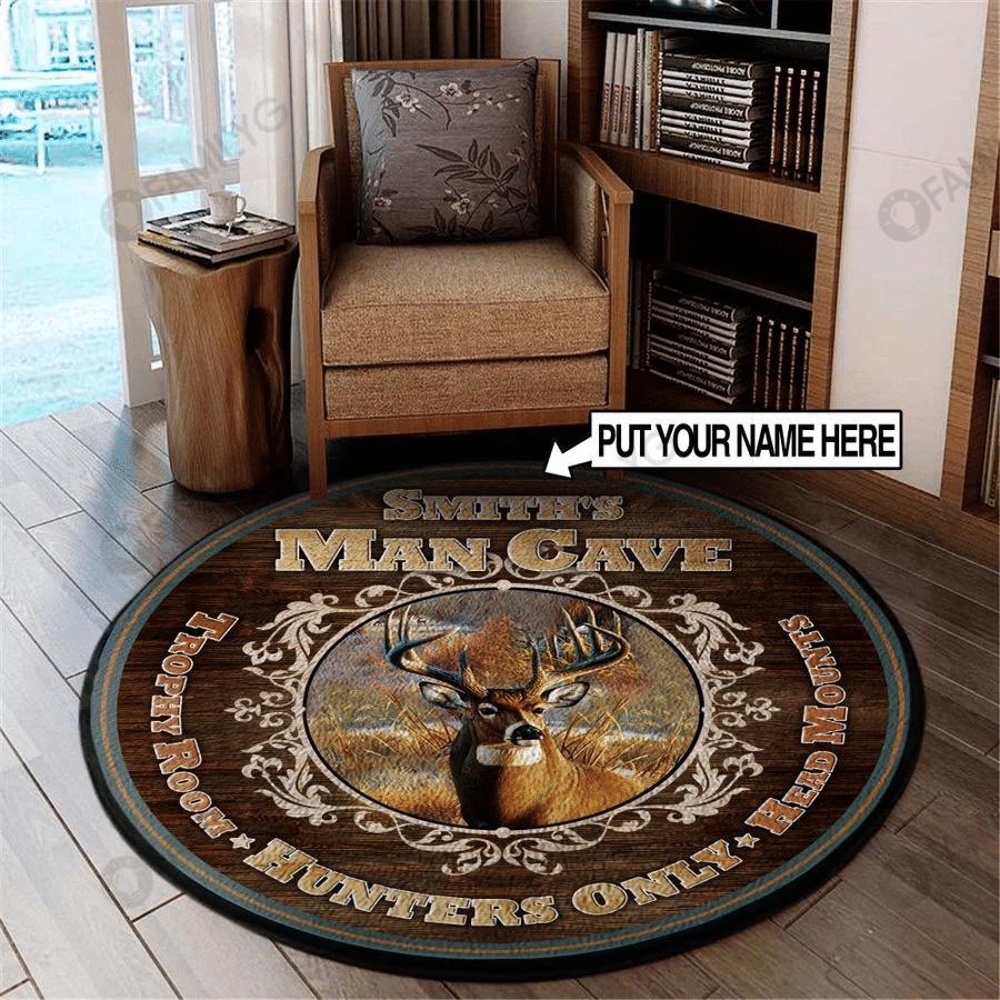 Personalized Man Cave Hunters Only Round Rug