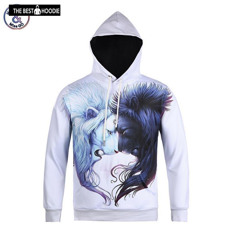 2017 Style Men/Women Sweatshirt With Cap 3D Print Black White Lion Hoody Autumn Winter Thin Hooded Hoodies Tops Sh5027