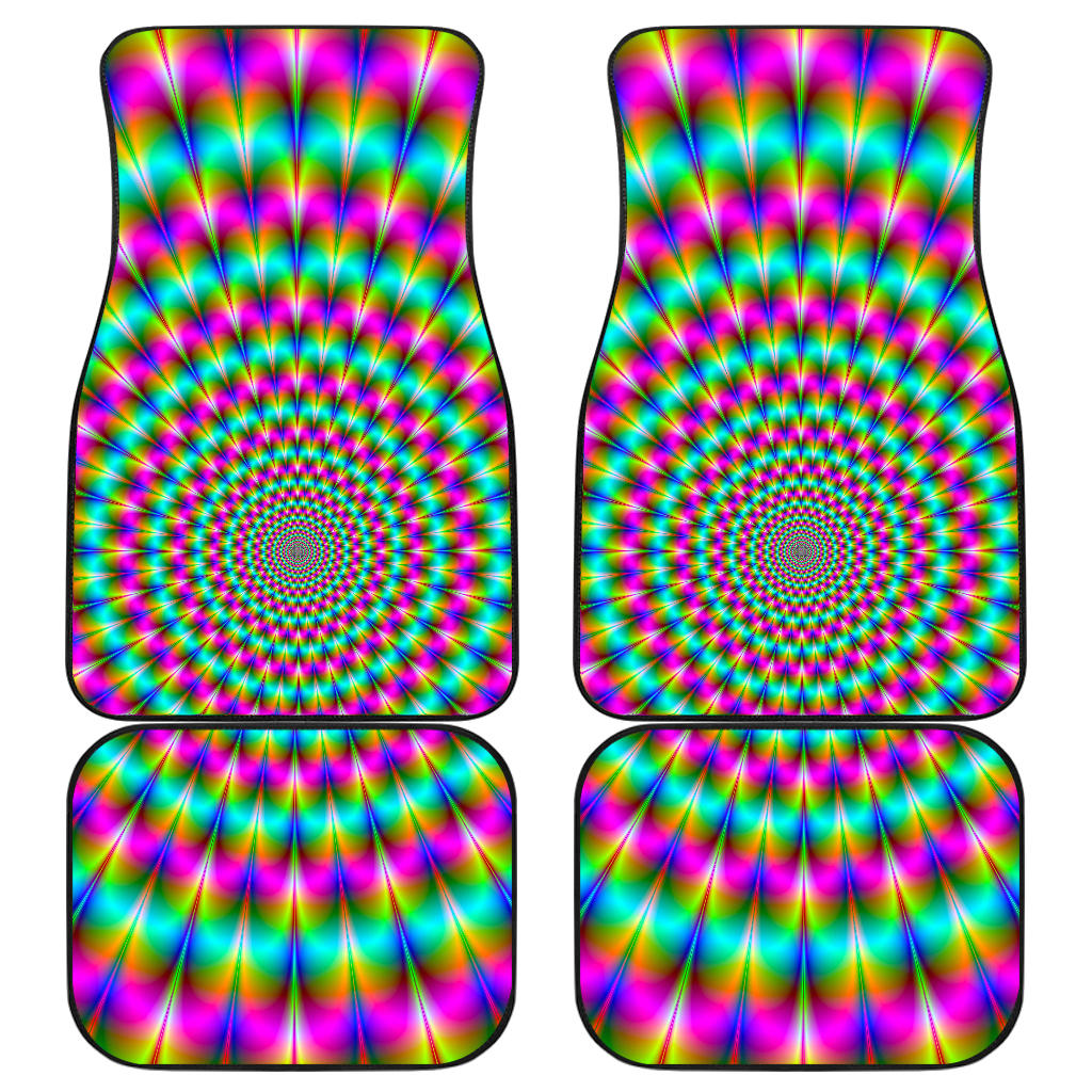 Psychedelic Rave Optical Illusion Front And Back Car Floor Mats, Front Car Mat