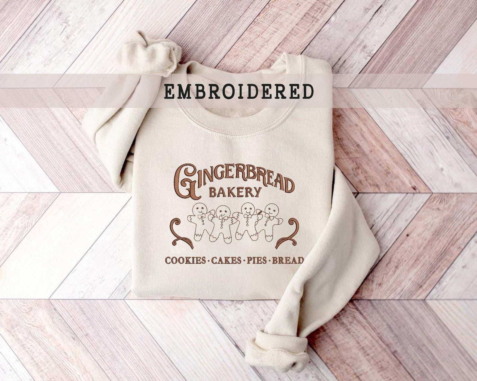 Gingerbread Embroidered Sweatshirt 2D Crewneck Sweatshirt All Over Print Sweatshirt For Women Sweatshirt For Men Sws5176