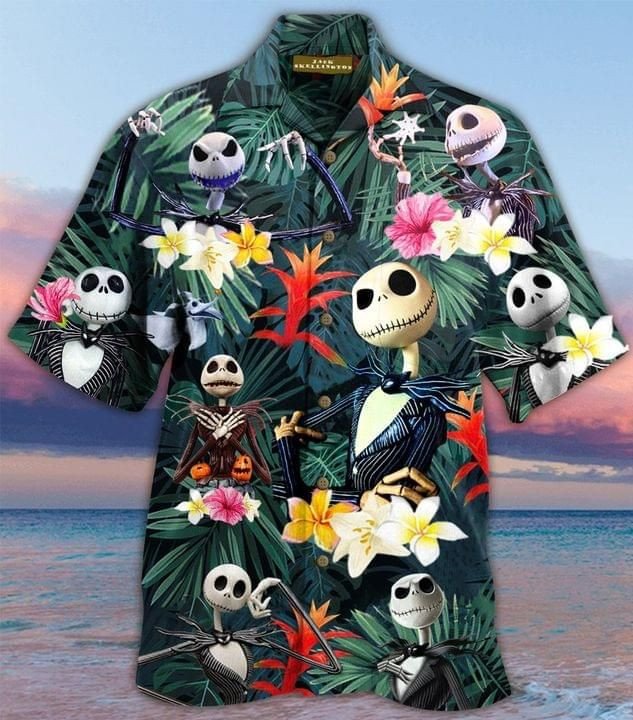 Jack Skellington Print Short Sleeve Hawaii Casual Shirt Ha7102