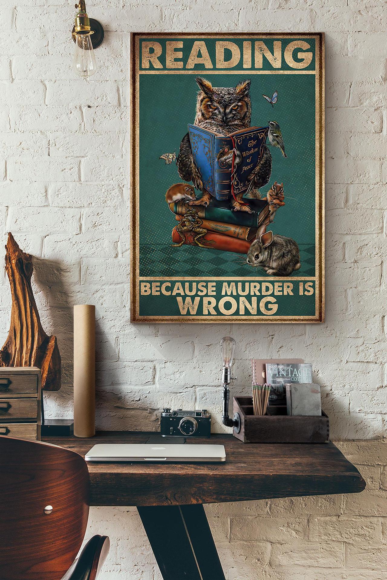 Reading Books Owl Because Murder Is Wrong Canvas And Poster, Canvas Prints, My Poster Wall, Canvas Wall Art, Wall Decor Visual Art, Halloween Gift, Happy Halloween