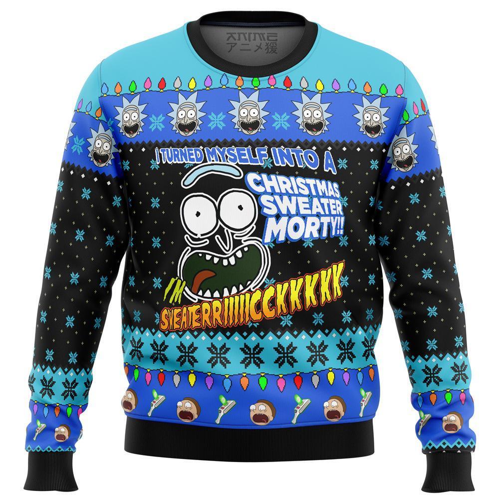 Unifinz Rick And Morty Christmas Sweater I Turned Myself Into A Christmas Sweater Morty Black Blue Ugly Sweater 2022