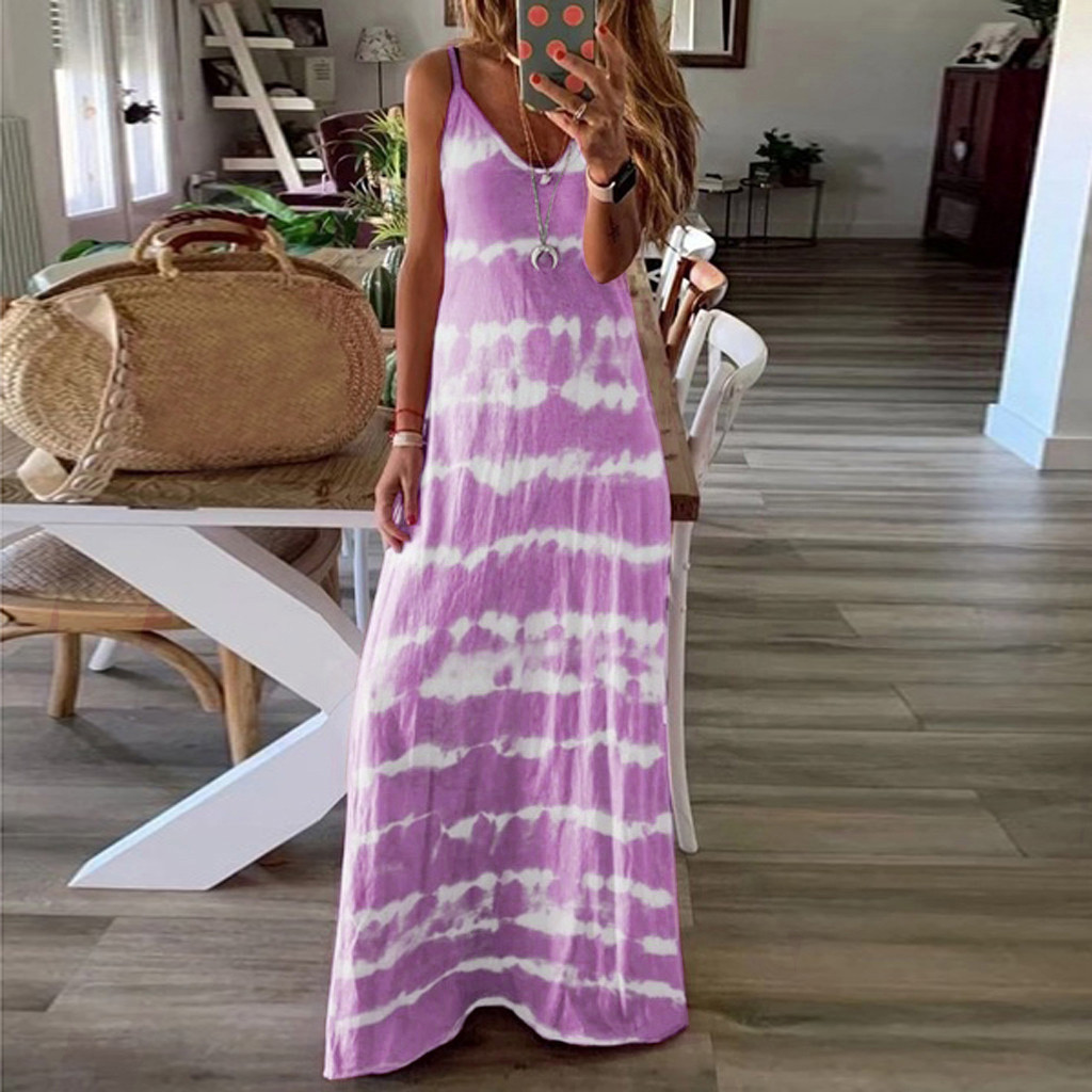 Striped Sexy Women’s Spaghetti Summer Printed Casual Dress Maxi Party Dresses Women Size 8 plus Size Swing Dress for Women alx