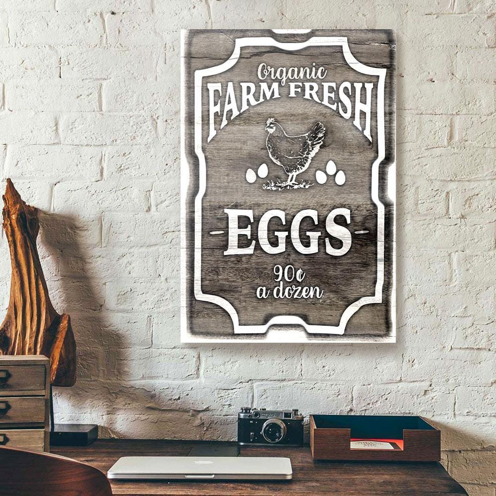 Canvas Prints Organic Farm Fresh Eggs Chicken Wood Frame Farmer Canvas Home Decor Canvas