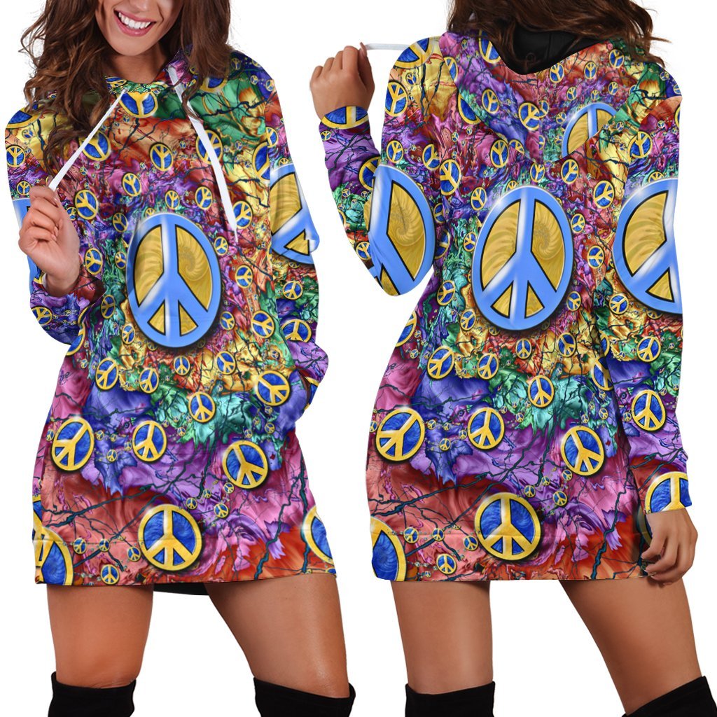 Blue Hippie Symbol Of Peace Hoodie Dress