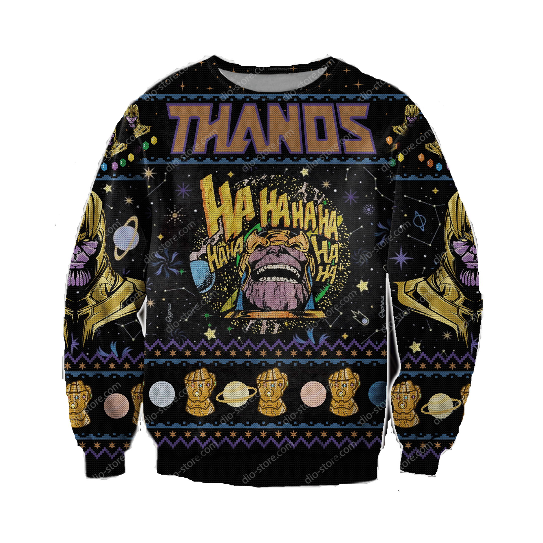 Unifinz Mv Christmas Ugly Sweater Thanos Mad Titan Laugh Black Sweater 2022