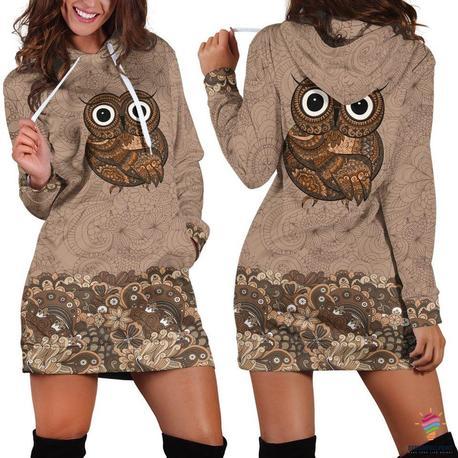 Cute Owl Hoodie Dress Tl