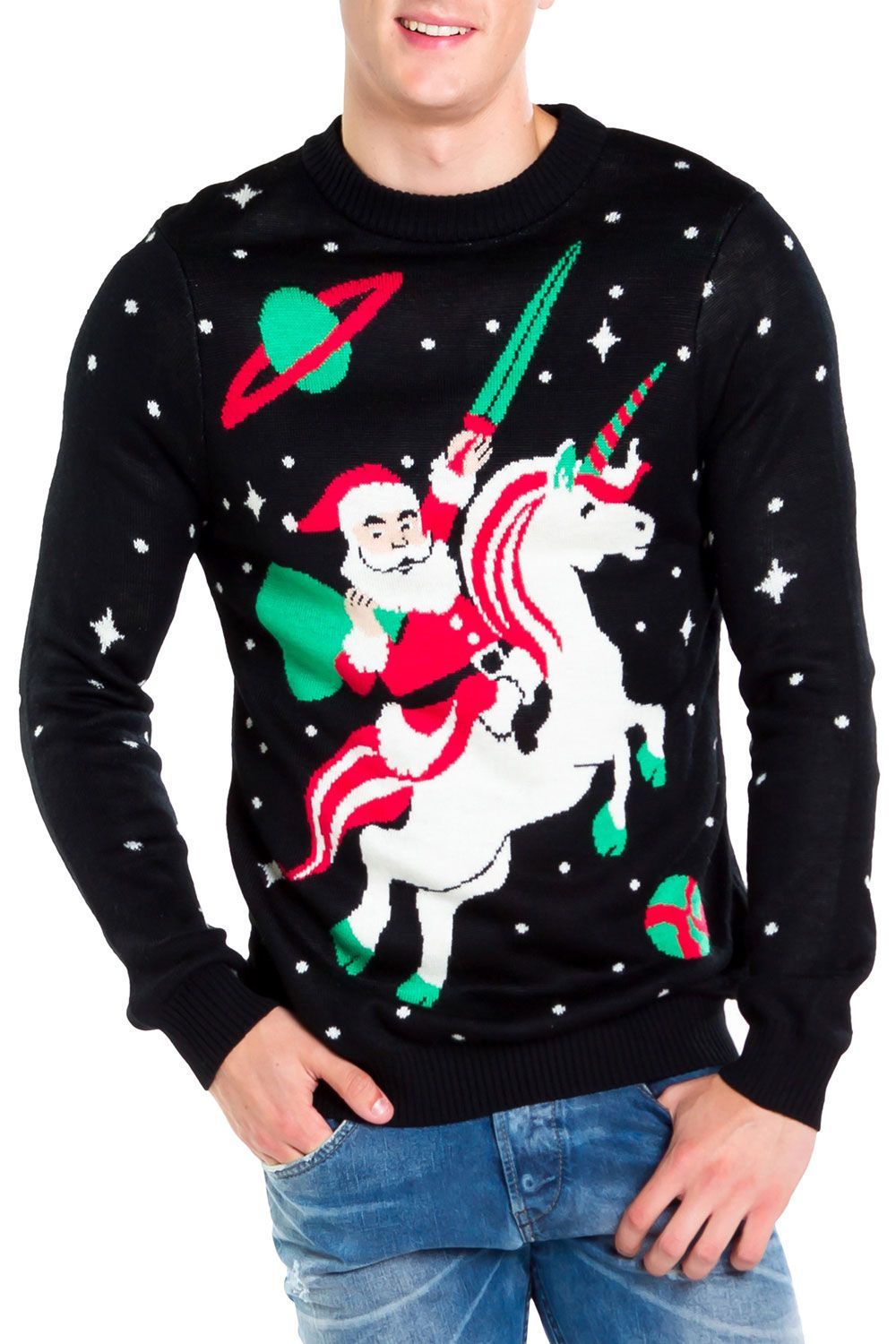 Tipsy Elves Men’S Santa Unicorn Ugly Christmas Sweater