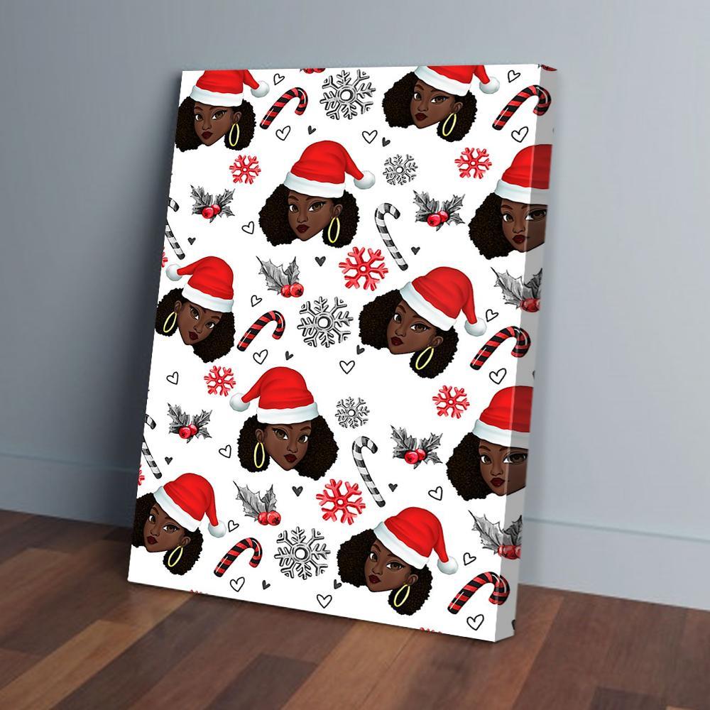 Black Women Santa Hat Candy Cane Christmas Gifts Vertical Canvas