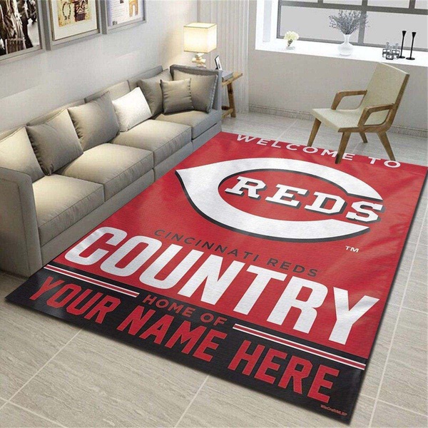 Cincinnati Reds Personalized Rug, Team Living Room Bedroom Carpet, Customized Floor Mat