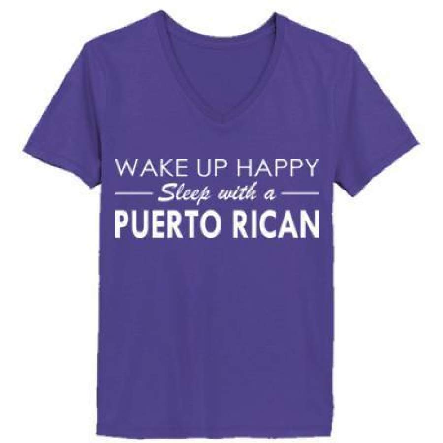 AGR Wake Up Happy Sleep With A Puerto Rican – Ladies’ V-Neck T-Shirt