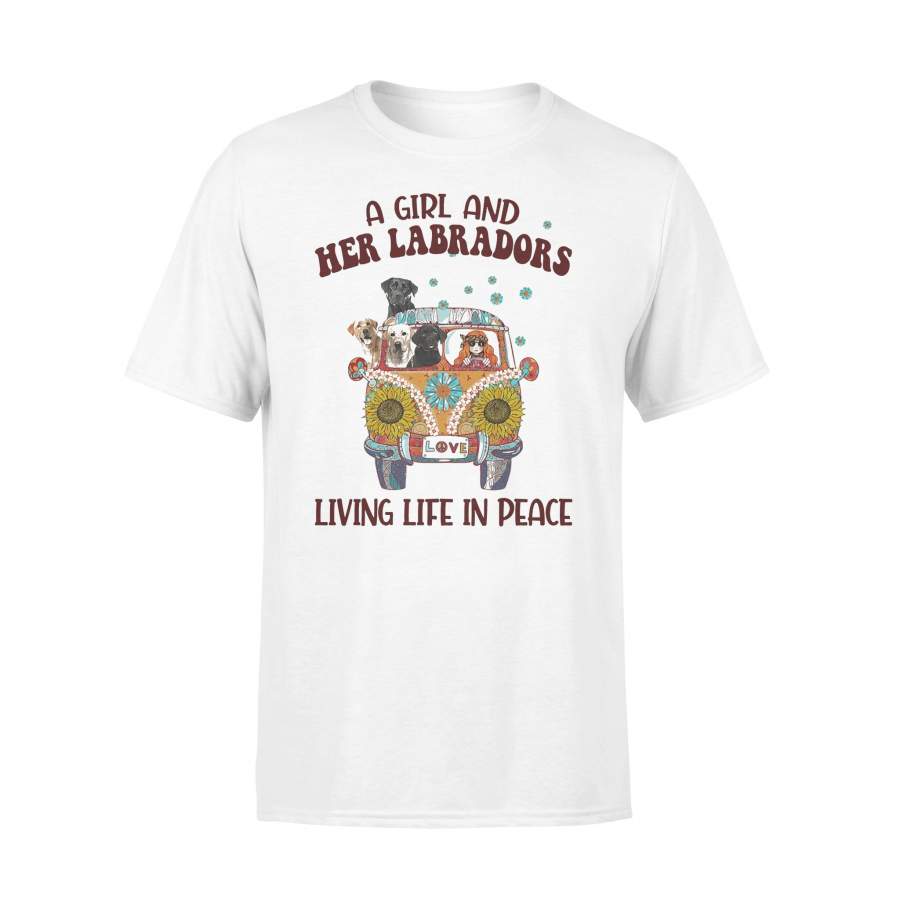 A Hippie Girl And Her Labradors Living Life In Peace T-Shirt