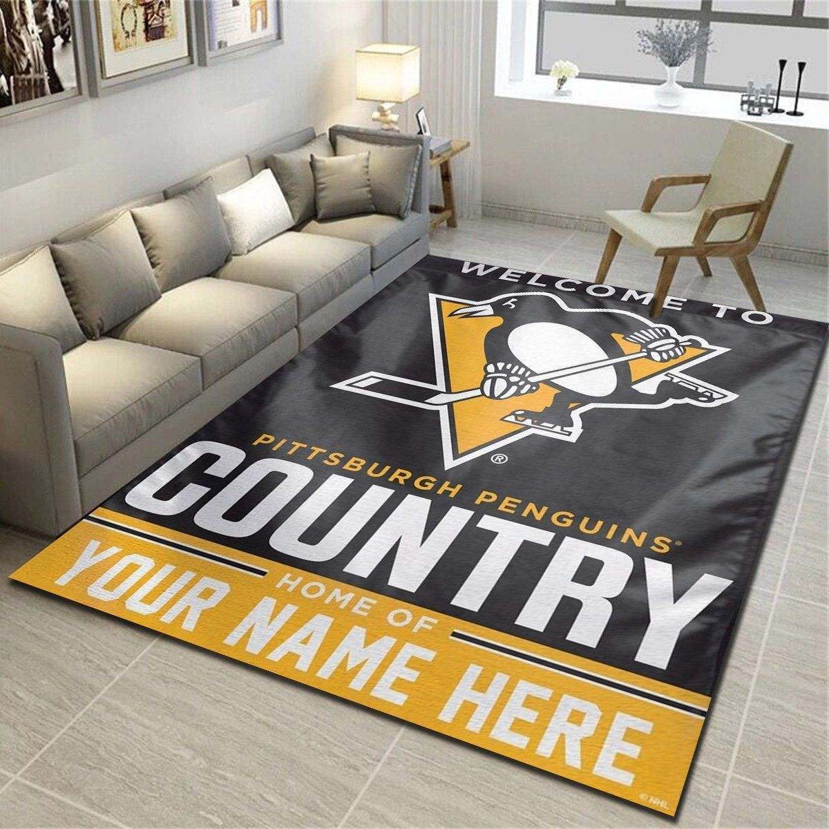 Pittsburgh Penguins Personalized Rug, Team Living Room Carpet, Customized Man Cave Floor Mat