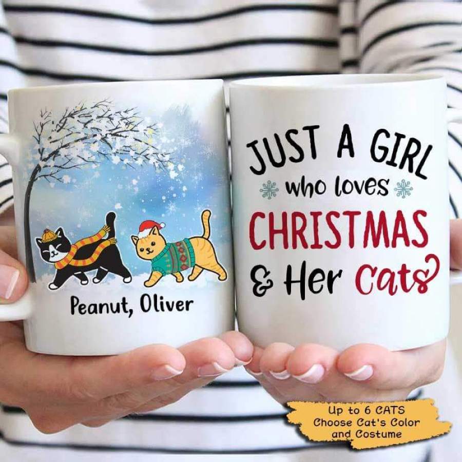 Girl Loves Christmas And Her Cats Personalized AOP Coffee Mug