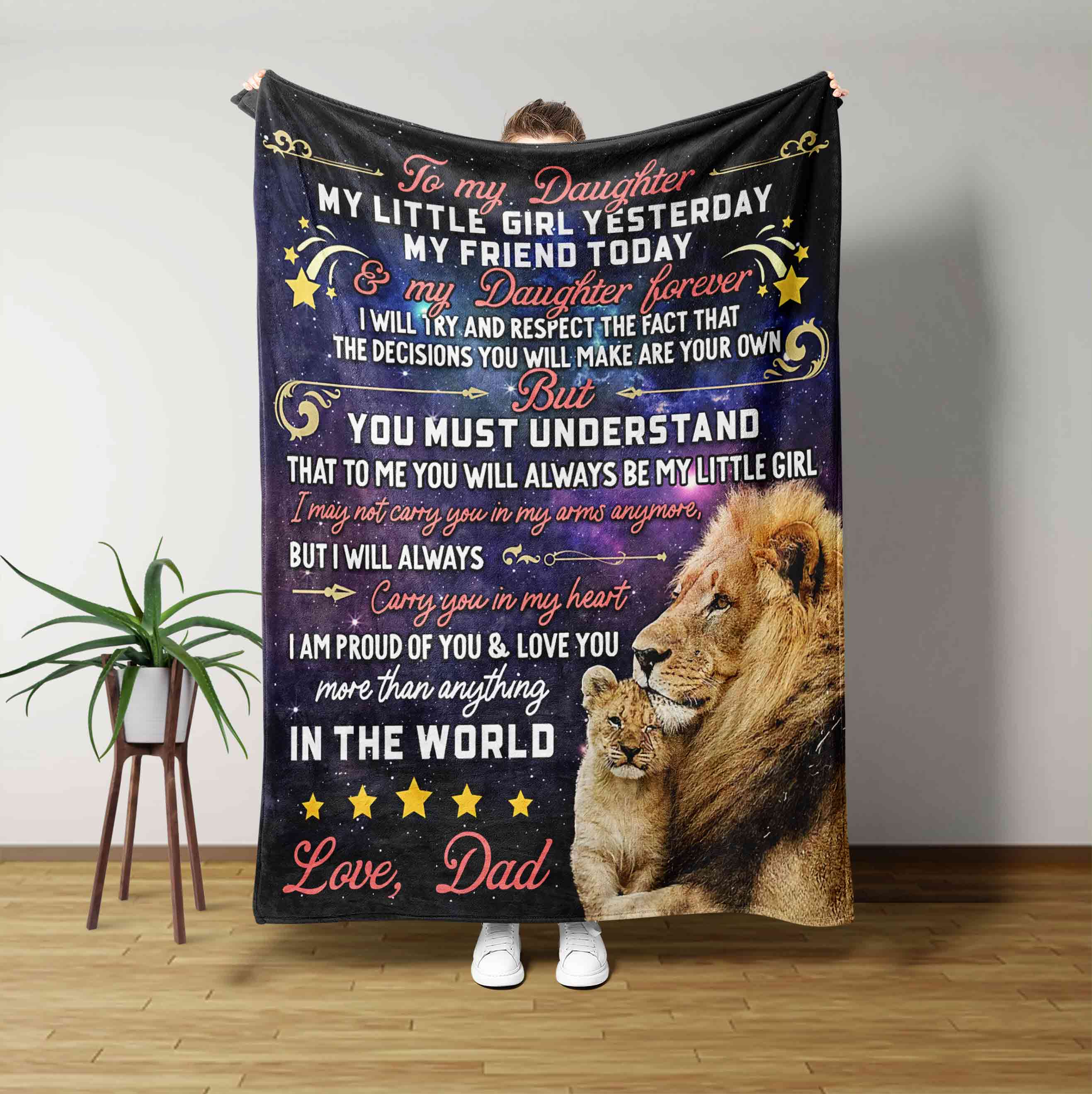 To My Daughter Blanket, Lion Blanket, Star Blanket, Custom Name Blanket, Family Blanket, Gift Blanket