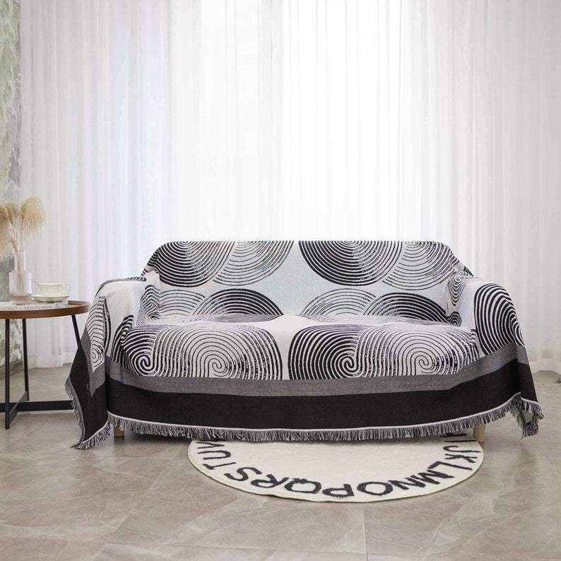 Black And White Fashion Vintage Retro Style Couch Sofa Blanket,  Woven Throw Blanket Home Decor