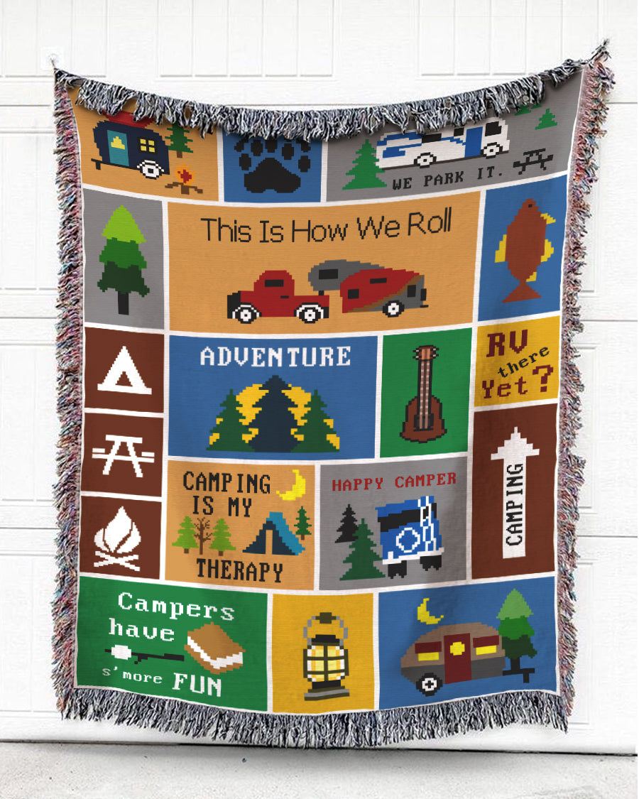 Woven Throw For Campers Camping Gift, Camping Is My Therapy, Cotton Blanket