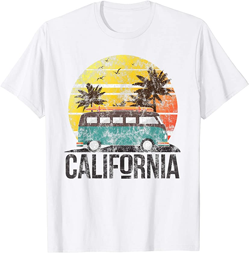 California Retro Surf Vintage Van Surfer Surfing Distressed T-Shirt